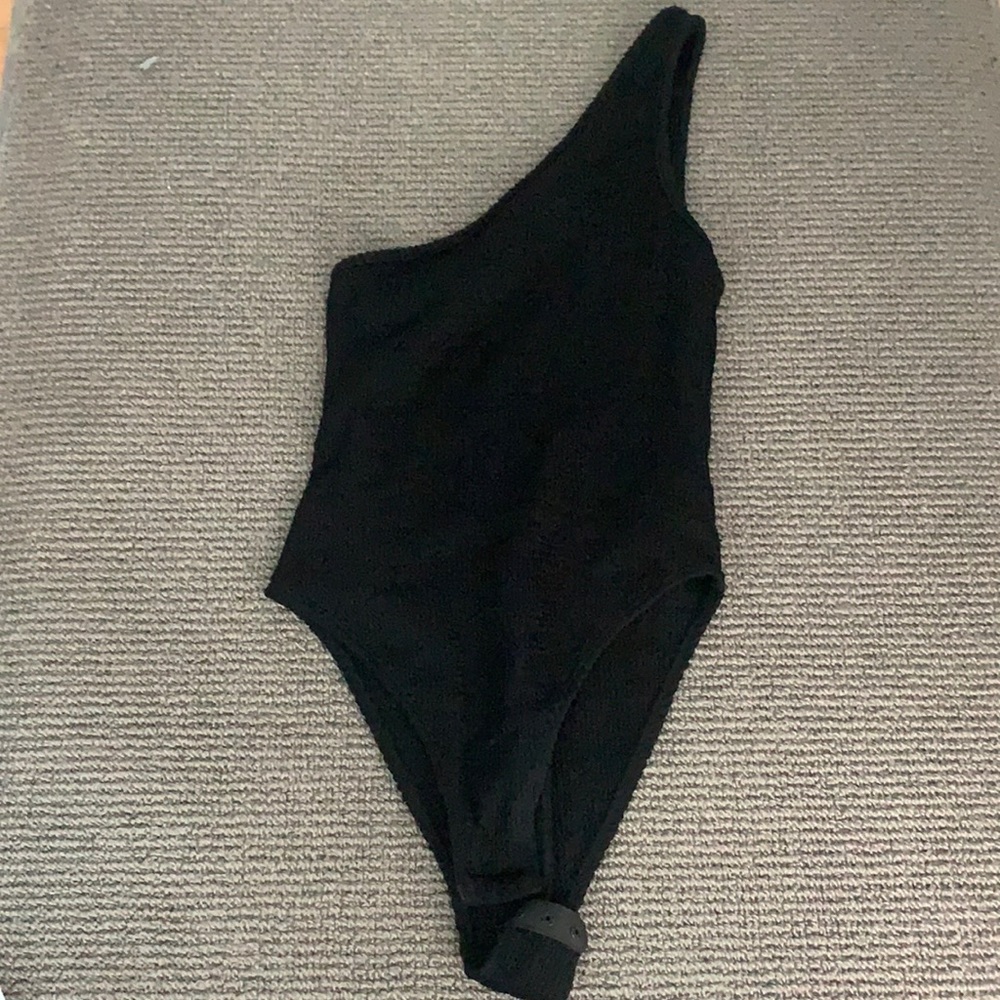 Topshop Textured One-shoulder Bodysuit